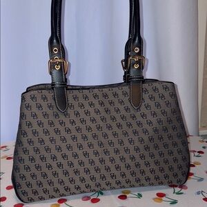 Dooney & Bourke Monogrammed Black and Brown Shoulder Bag w/ID & Glasses Case EUC